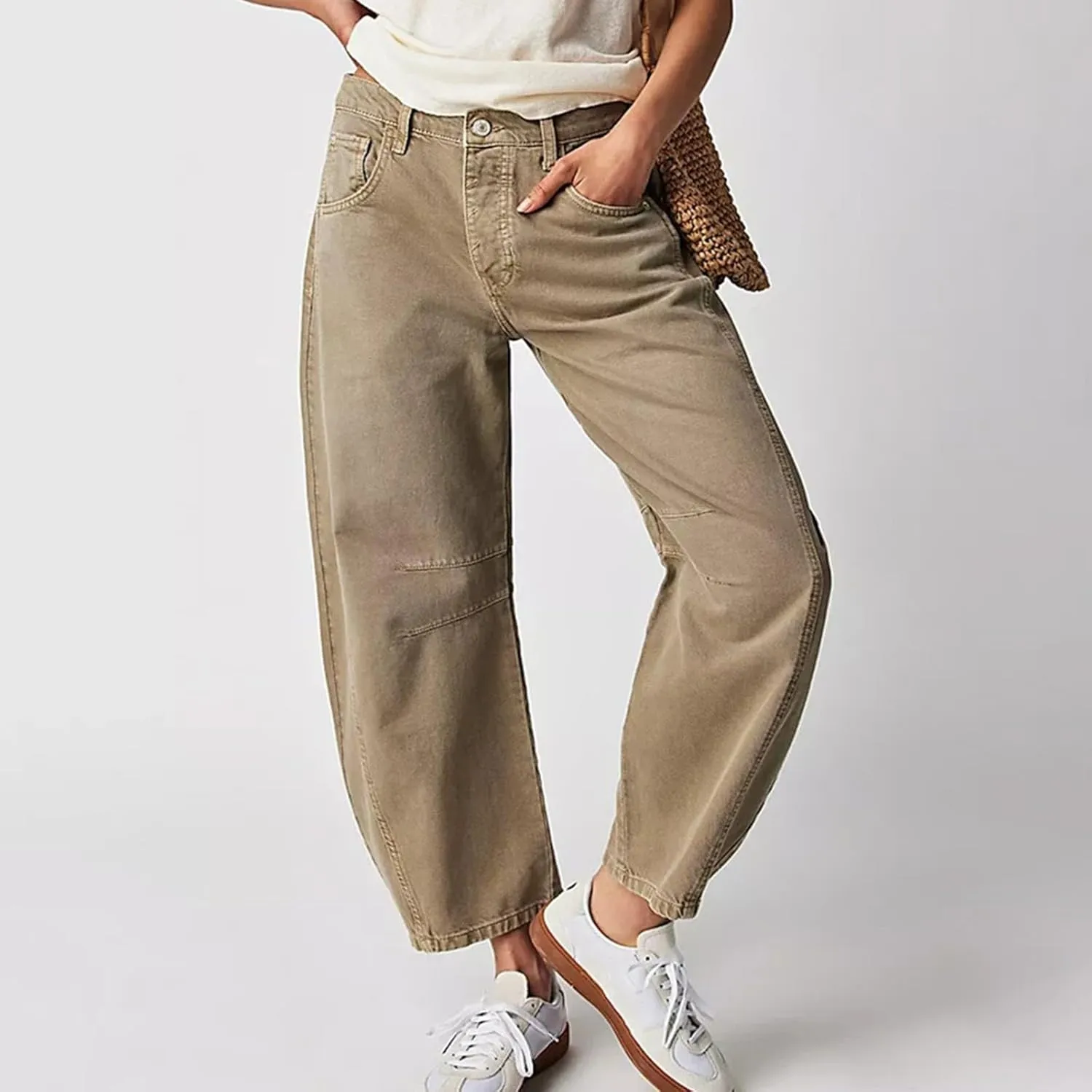 Plus Size Women's Barrel Jeans High Waisted Casual Straight Leg Stretchy Denim Pant Trendy Wide Leg Long Trouser 2024