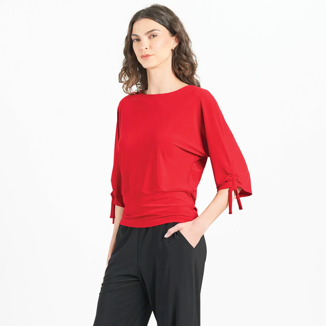 Pull-Tie Cuff Blouson Top - Red