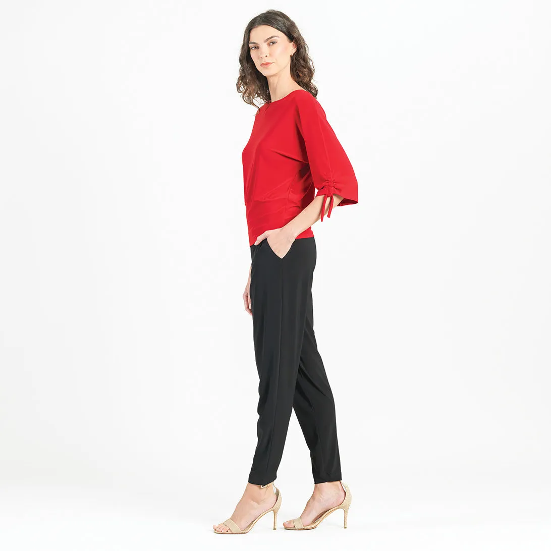 Pull-Tie Cuff Blouson Top - Red