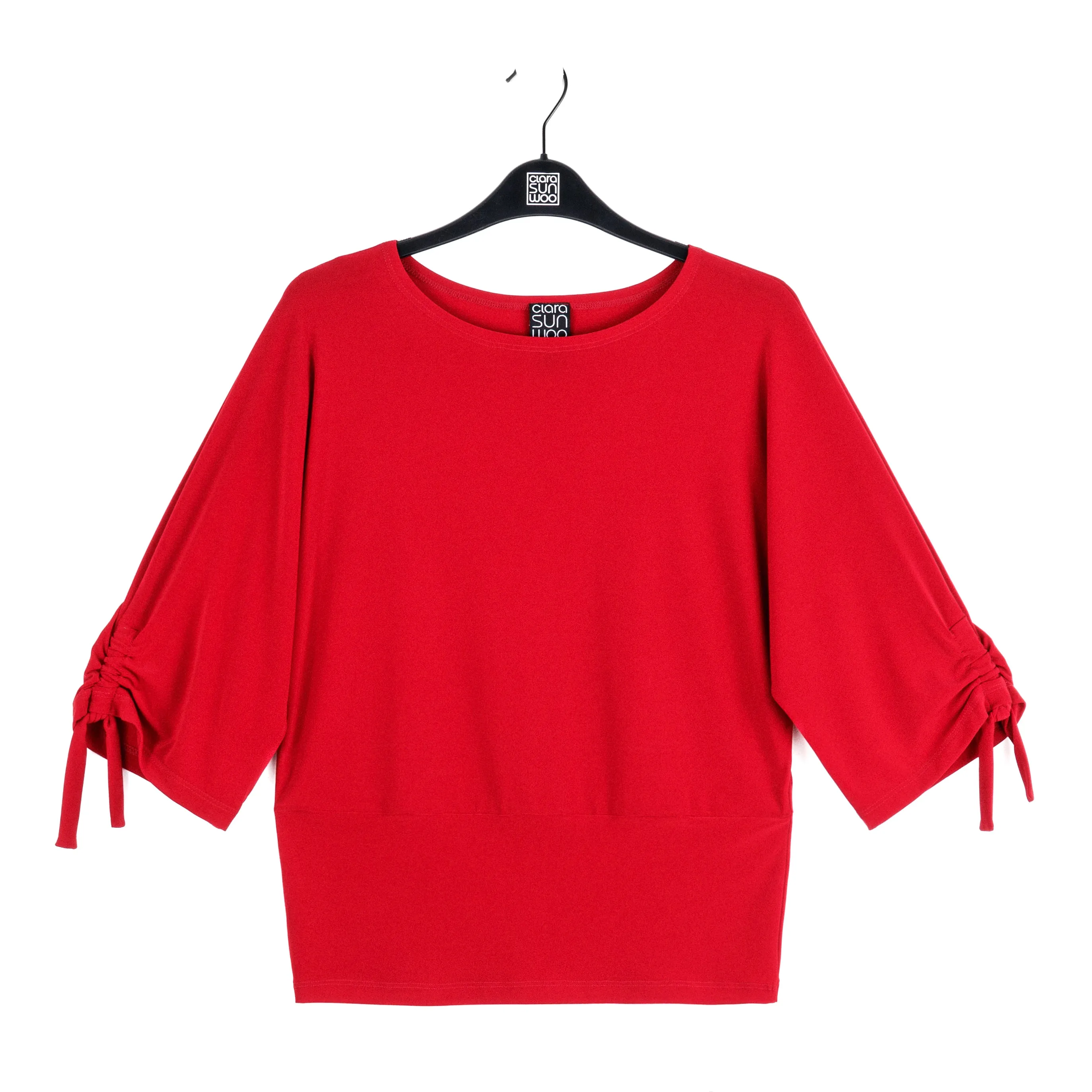 Pull-Tie Cuff Blouson Top - Red