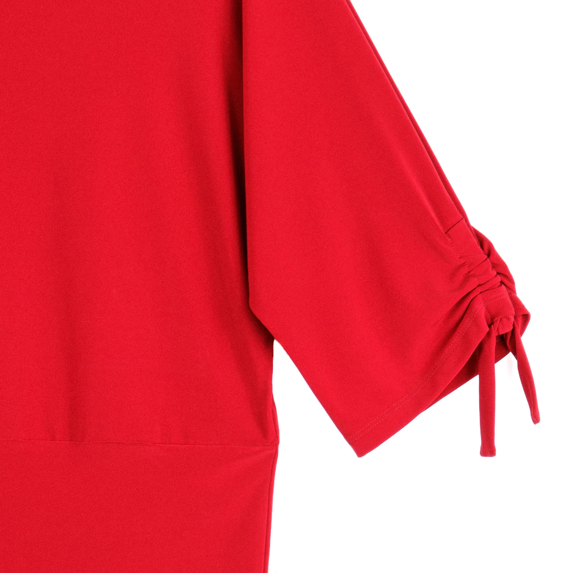 Pull-Tie Cuff Blouson Top - Red