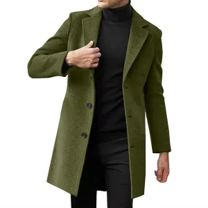 QWENTMTNTY Wool Pea Coats for Men Winter Slim Fit Casual Single Breasted Trench Coat Mid-Length Thermal Business Peacoat