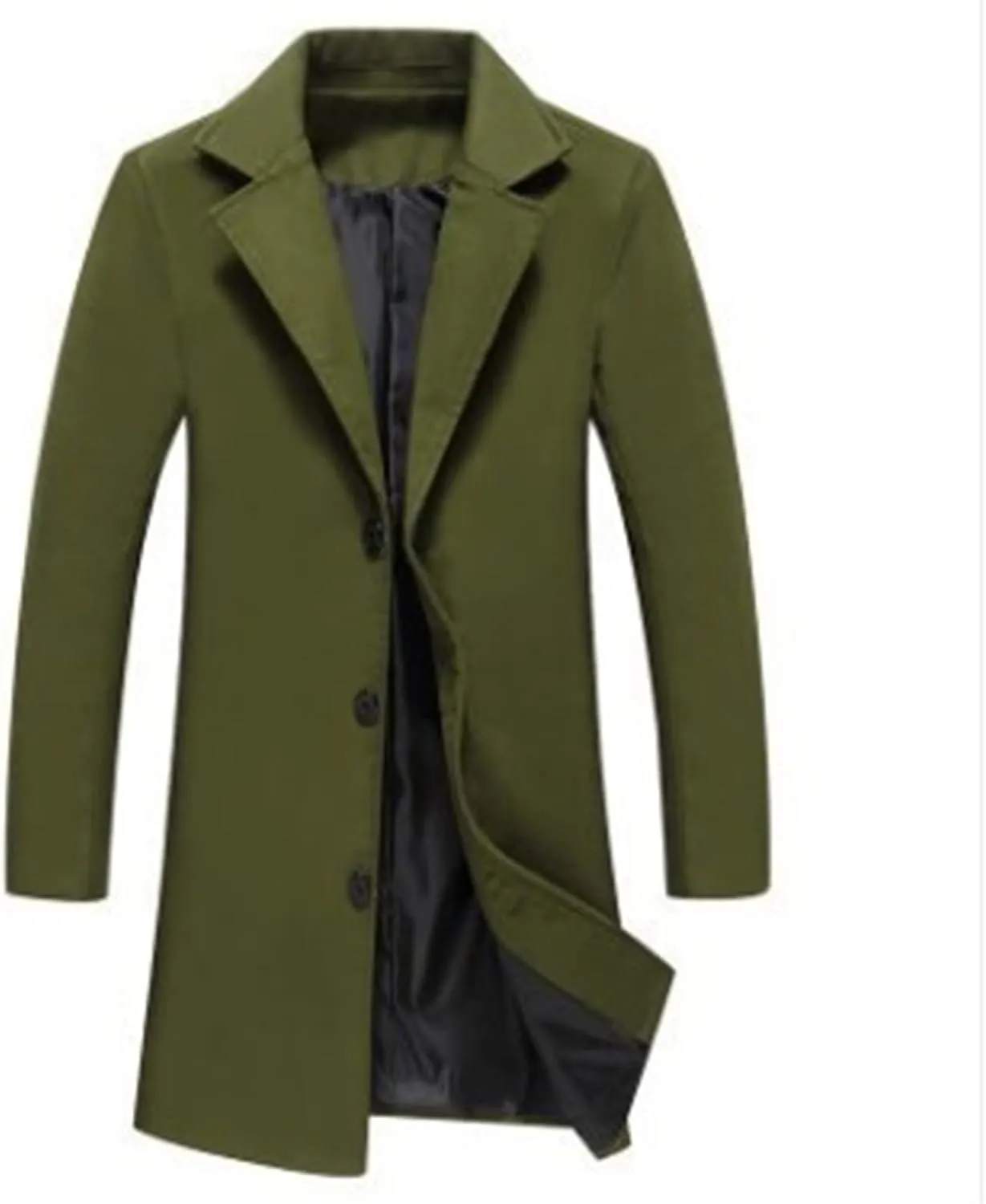 QWENTMTNTY Wool Pea Coats for Men Winter Slim Fit Casual Single Breasted Trench Coat Mid-Length Thermal Business Peacoat