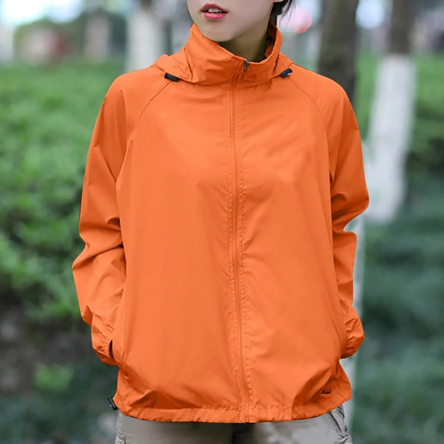 Rain Jacket Women Plus Size Lightweight Raincoat Outdoor Waterproof Windbreaker Hooded Packable Coats with Pockets