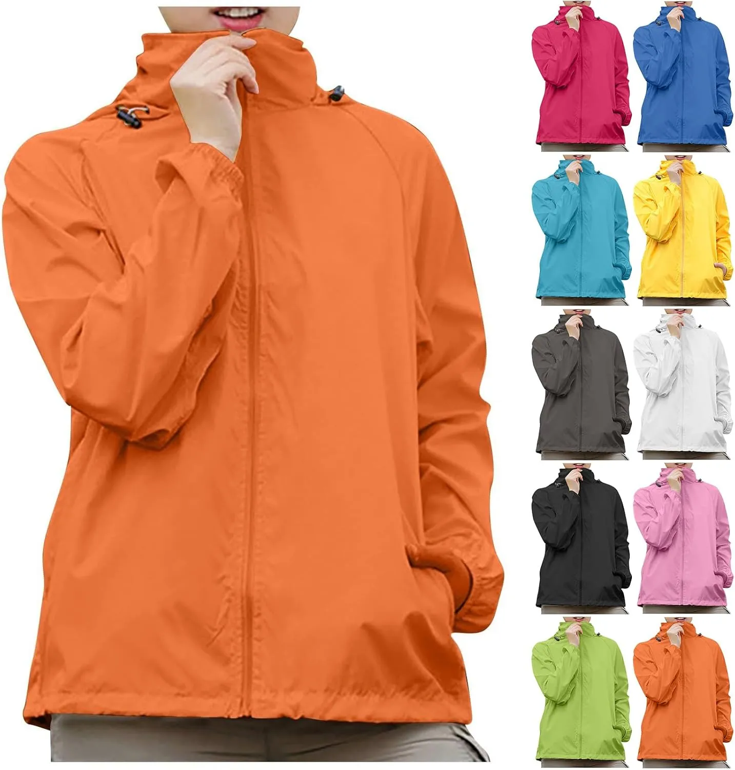 Rain Jacket Women Plus Size Lightweight Raincoat Outdoor Waterproof Windbreaker Hooded Packable Coats with Pockets
