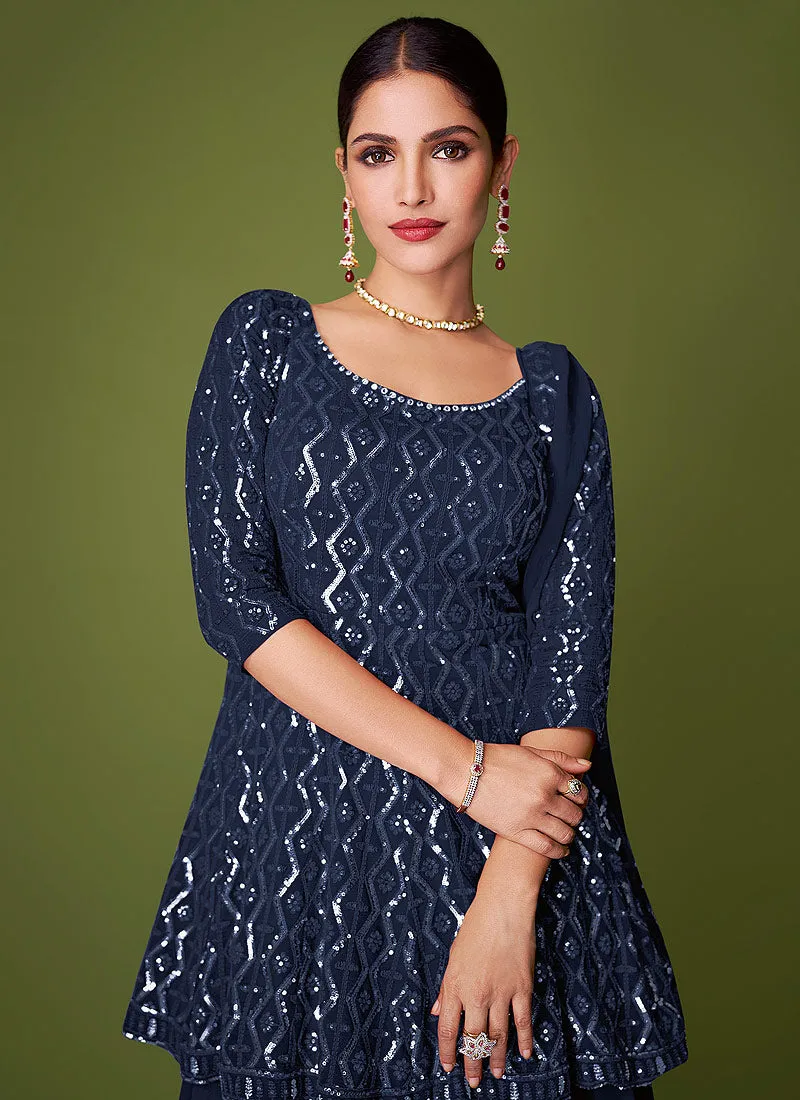 Royal Blue Sequence Embroidered Lehenga Kurti Suit