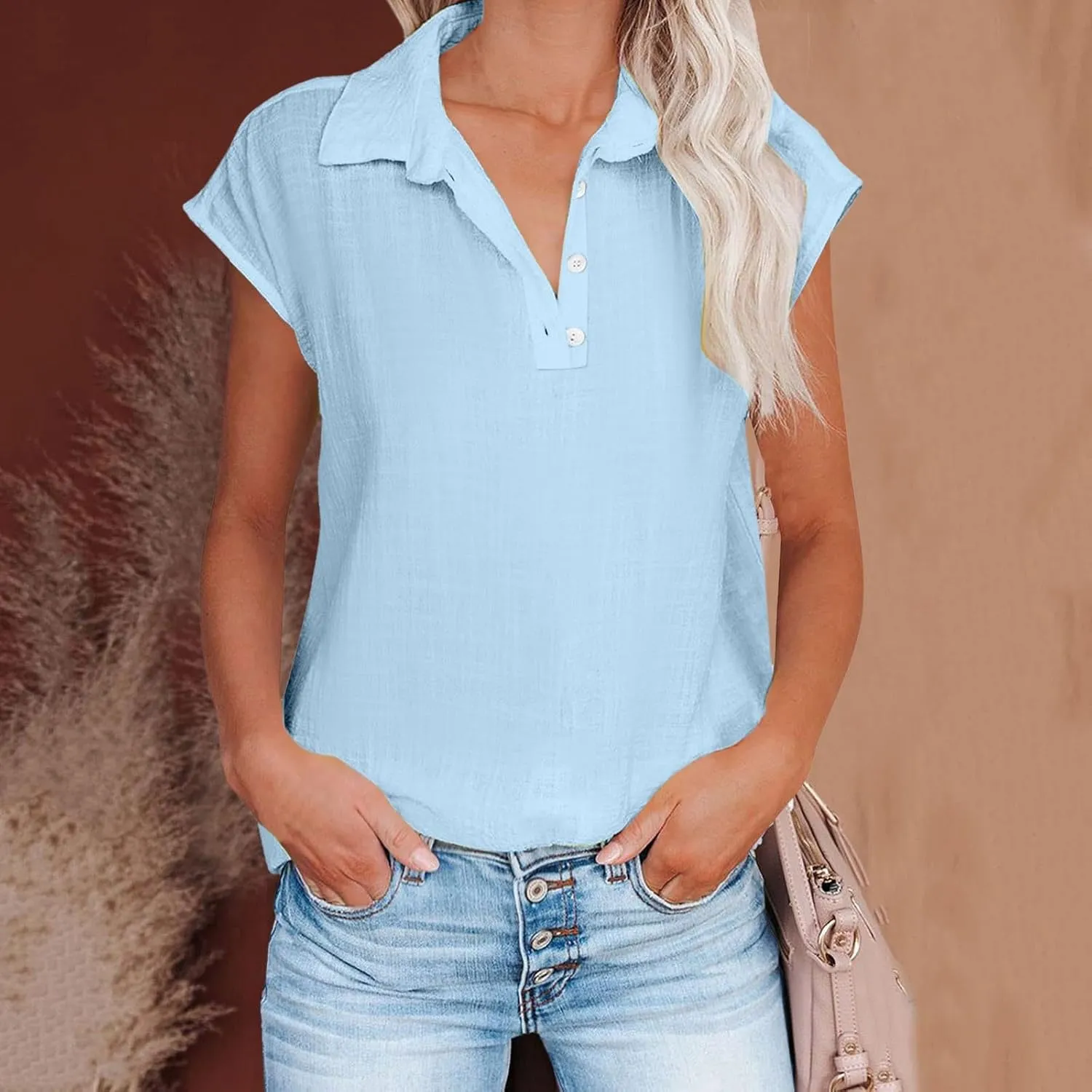 Women's Cap Sleeve Golf Polo Shirt Collared V Neck Tennis Tank Tops UPF 50  Quick Dry Lightweight Casual Athletic Top