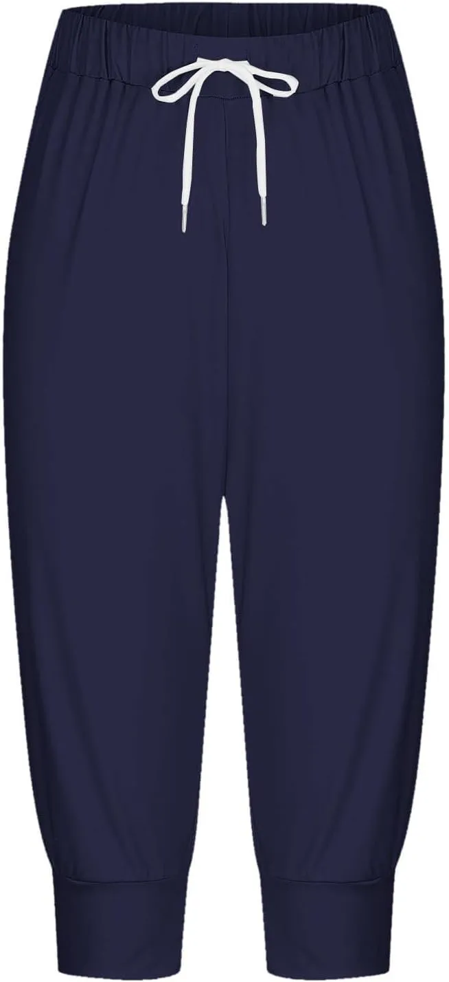 Women's Capri Sweatpants Lightweight Lounge Jogger Pajama Pant Capri Sweatpants Causal Drawstring Crop Pants