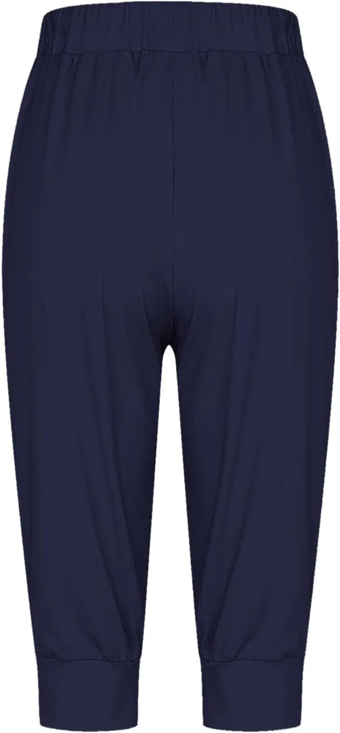 Women's Capri Sweatpants Lightweight Lounge Jogger Pajama Pant Capri Sweatpants Causal Drawstring Crop Pants