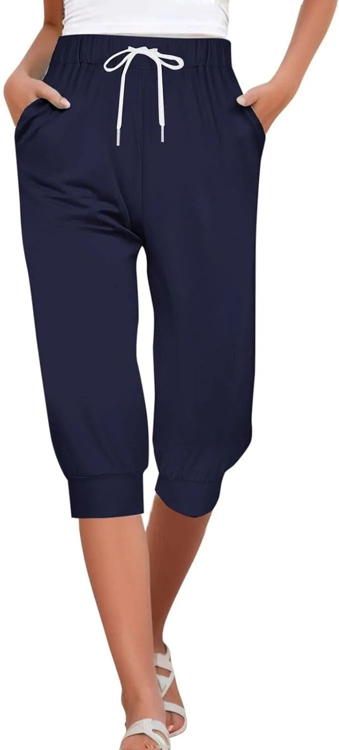 Women's Capri Sweatpants Lightweight Lounge Jogger Pajama Pant Capri Sweatpants Causal Drawstring Crop Pants