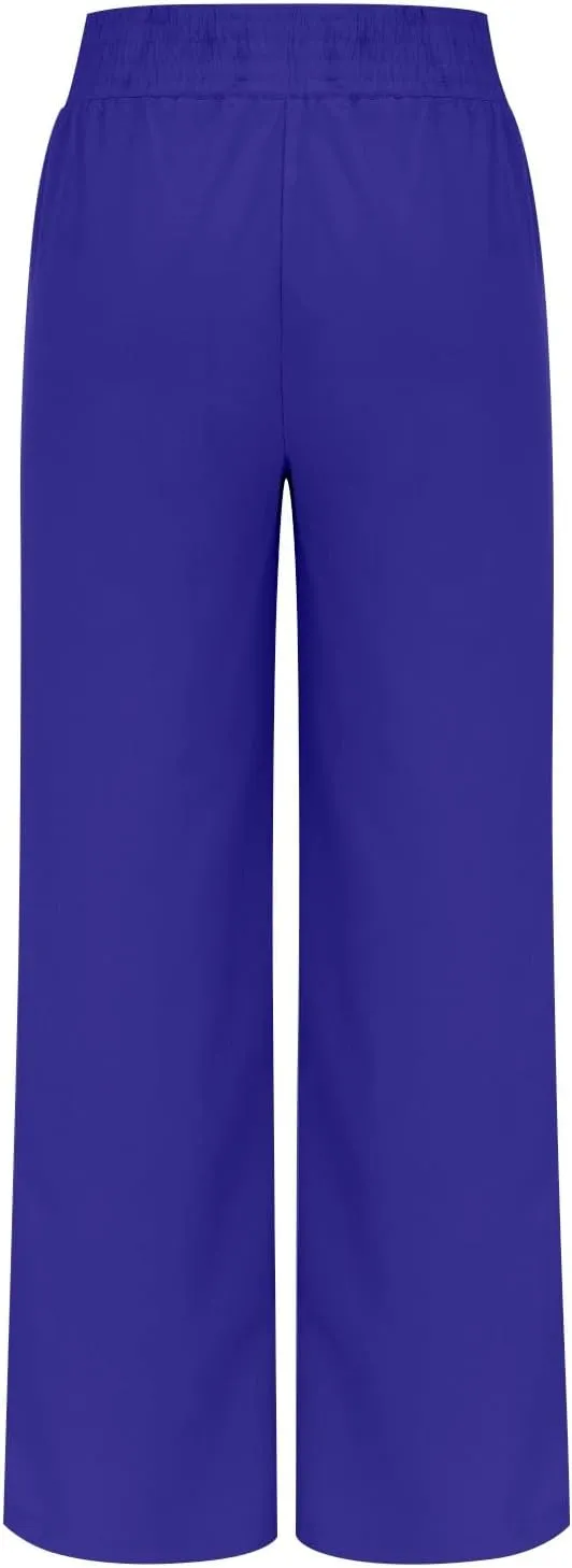 Women's Casual Loose Pants Wide Leg Elastic High Waisted Straight Leg Linen Pants Solid Color Running Workout Trouser