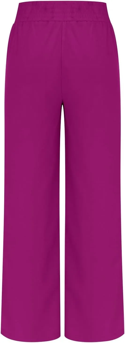 Women's Casual Loose Pants Wide Leg Elastic High Waisted Straight Leg Linen Pants Solid Color Running Workout Trouser