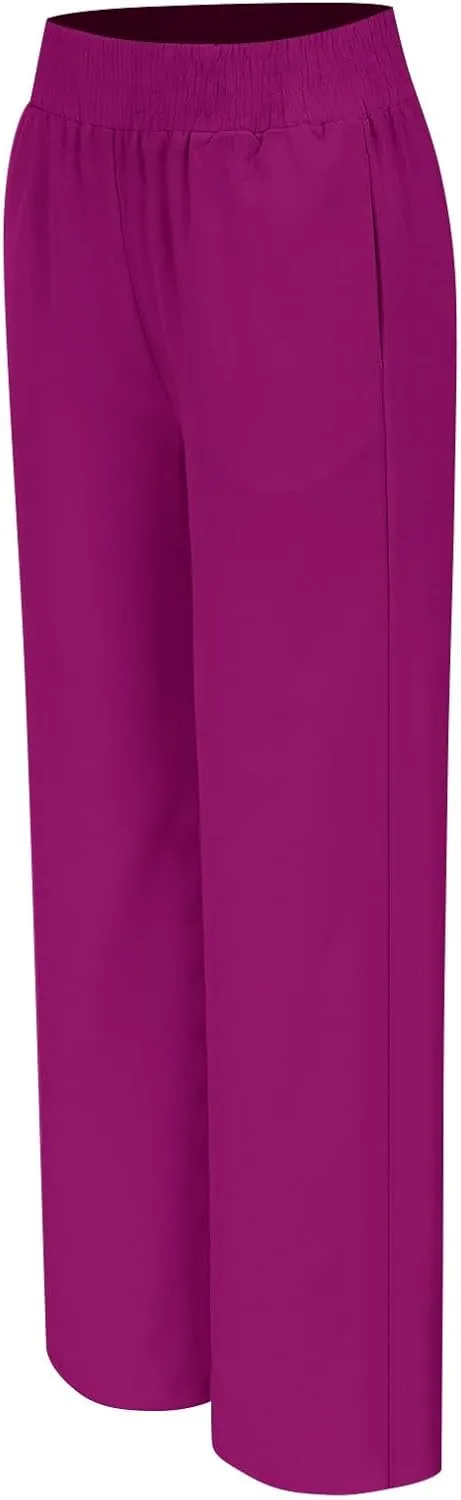 Women's Casual Loose Pants Wide Leg Elastic High Waisted Straight Leg Linen Pants Solid Color Running Workout Trouser