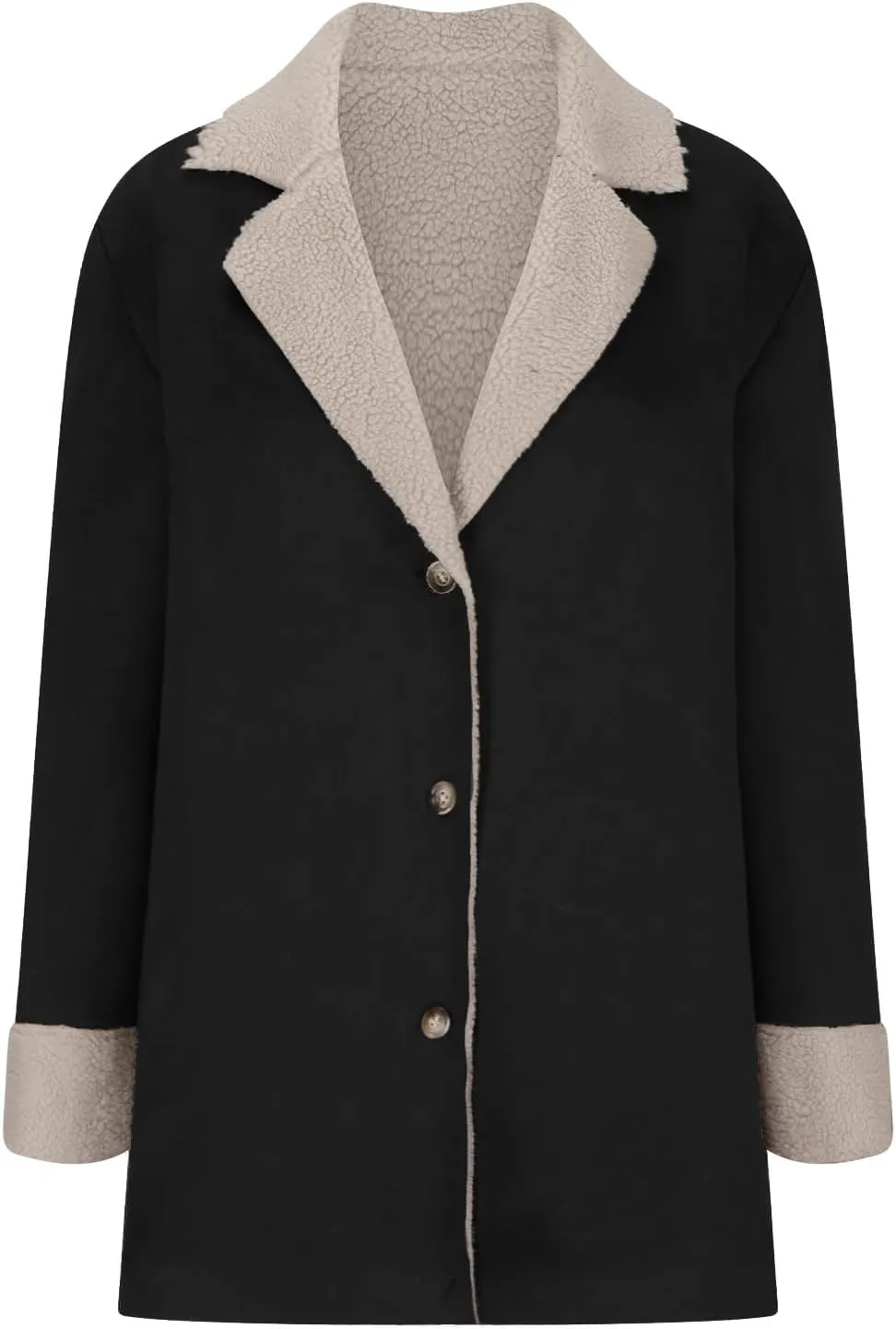 Womens Fleece Lined Jackets 2024 Winter Suede Coats Thickened Warm Sherpa Pea Coats Notch Lapel Vintage Outerwear