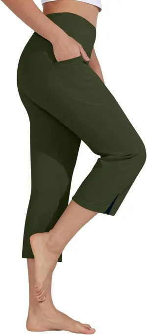 Women's Straight Leg Yoga Capris High Waist Tummy Control Bootcut Crop Pants Athletic Workout Leggings with Pockets