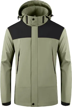 Zeiyignr Men's Waterproof Ski Snow Jacket Lightweight Rain Jacket with Hood Mountain Hiking Windbreakers Casual Parka Coats
