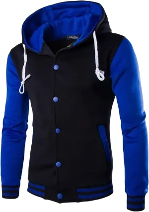 ZWRXW Mens Varsity Jacket Hooded Fashion Causal Slim Fit High School Letterman Baseball Bomber Jacket Coat with Pockets
